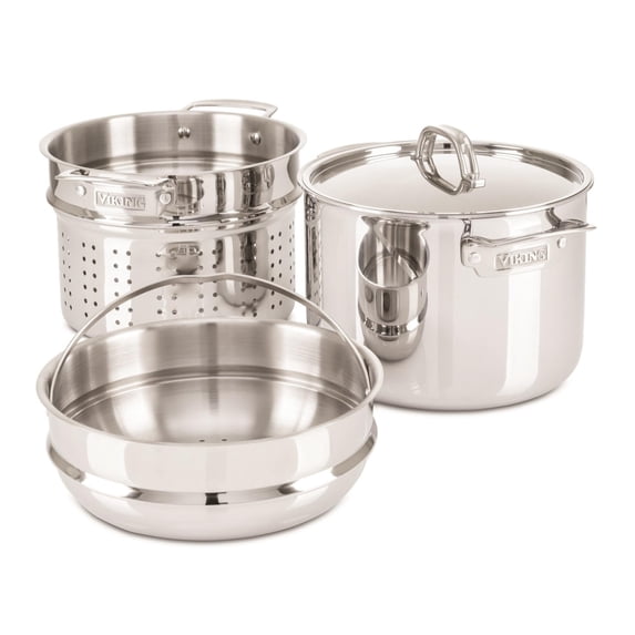 viking 3-ply multi-cooker/pasta pot with bonus steamer, 8 quart, silver