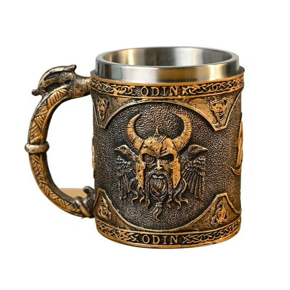 Viking Mug Beer Stein Tankard,Stainless Steel Drinking Tankard Mug Coffee Cup,Medieval Norse Mythology Folklore Poetic Edda Gothic Decor Party Decoration Drinkware Gift for Men