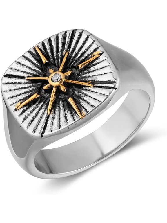 Viking Nautical Compass Ring for Men Stainless Steel Vintage Pirate Sailor Amulet Ring Jewelry Gift