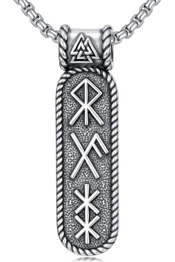 Viking Necklace 925 Sterling Silver Nordic Viking Runes Pendant Amulet Jewelry for Men Women, w/Stainless Steel Chain 22+2