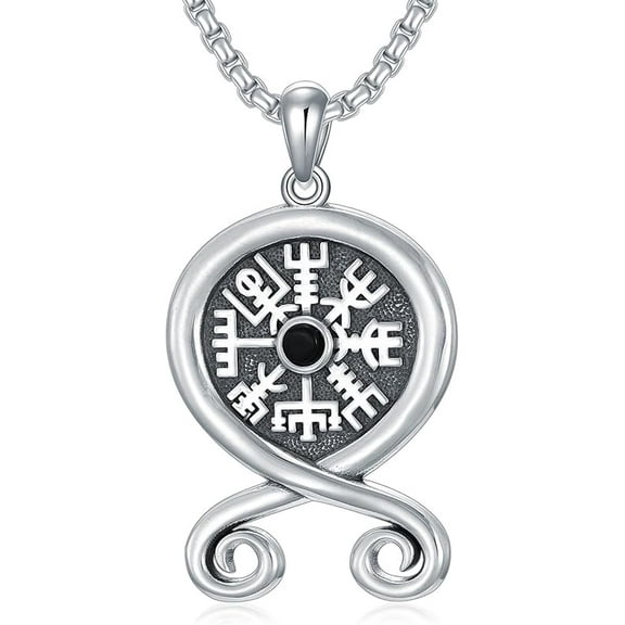 Viking Necklace for Men S925 Sterling Silver Odin/Troll Cross/Compass/Raven/Valknut/Axe Rune Amulet Necklace Norse Jewelry for Christmas Birthday