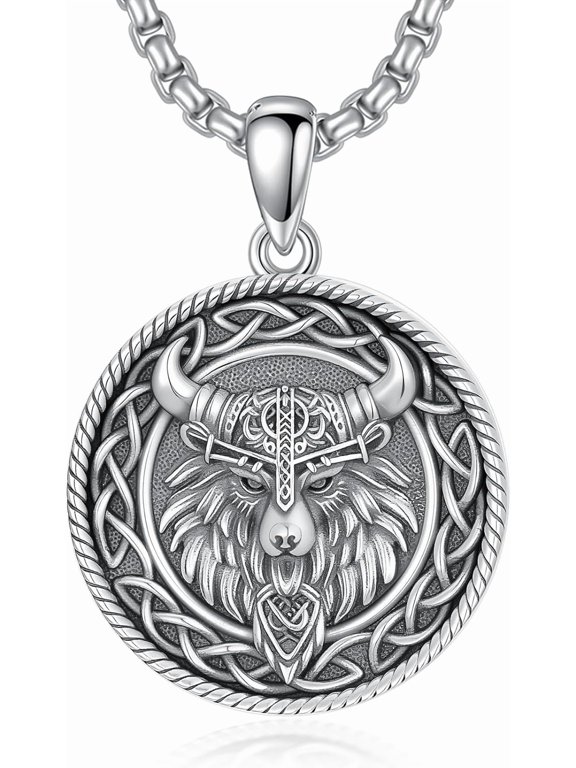 Viking Necklace for Men Women 925 Sterling Silver Viking Compass Raven Tree of Life Wolf Necklaces Norse Vikings Jewelry Gifts for Him Her