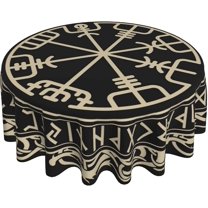 Viking Nordic Celtic Symbol Round Tablecloth Thicken Desk Cloth Washable Table Cover Table Cloth for Kitchen Daily Dinning Party Tabletop Decor 60 Inch
