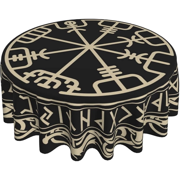 Viking Nordic Celtic Symbol Round Tablecloth Thicken Desk Cloth Washable Table Cover Table Cloth for Kitchen Daily Dinning Party Tabletop Decor 60 Inch