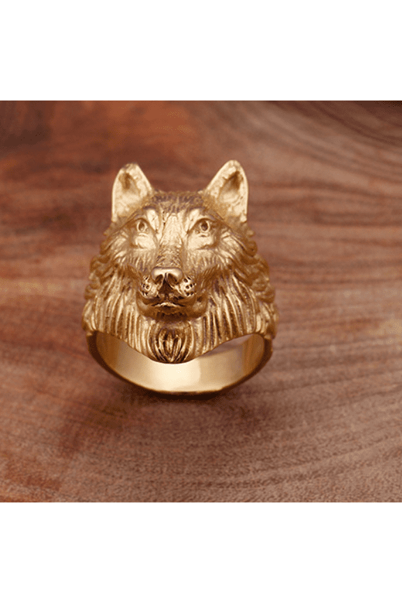 Viking Nordic Wolf Head 14K Yellow Gold Ring High Quality Multifamily Animal Jewelry Men Ring