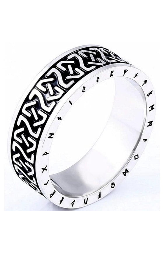 Viking Norse Knot Rune Ring Silver Stainless Steel Celtic Wedding Band