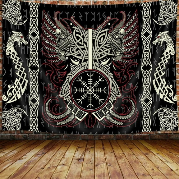 Viking Norse Tapestry, Cool Dragon Phoenix Tapestry Wall Hanging For Men Bedroom, Retro Norwegian Mythology Pagan Celtic Black Tapestries Poster Blanket College Dorm Home Decor 60X40Inches