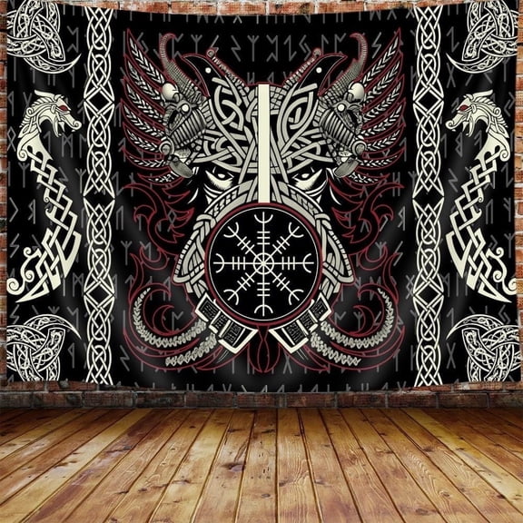 Viking Norse Tapestry, Cool Dragon Phoenix Tapestry Wall Hanging For Men Bedroom, Retro Norwegian Mythology Pagan Celtic Black Tapestries Poster Blanket College Dorm Home Decor 60X40Inches