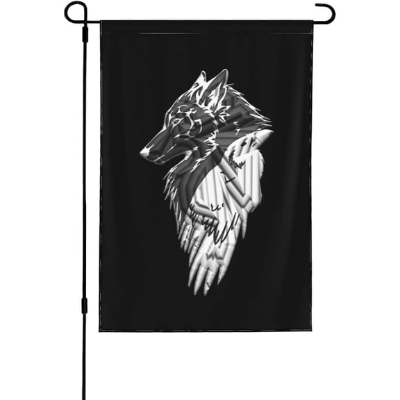 Viking Norse Wolf Raven Garden Flag 12x18 Inch Double Sided Small Flags for Outside Yard Outdoor