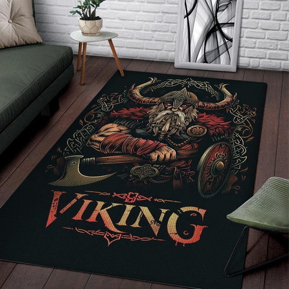 Viking Odin Nordic Warriors Area Rug Rectangle Area Rug, Area Rug for Living Room & Bedroom, Low‑pile, Non‑slip Backing, Modern Minimalist Style, Noise‑reducing & Floor‑protecting