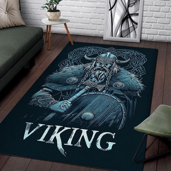 Viking Odin Nordic Warriors Area Rug Rectangle Area Rug, Area Rug for Living Room & Bedroom, Low‑pile, Non‑slip Backing, Modern Minimalist Style, Noise‑reducing & Floor‑protecting