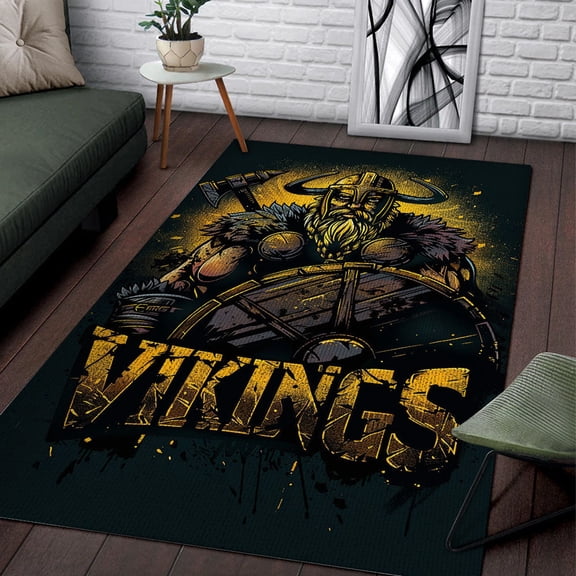 Viking Odin Nordic Warriors Area Rug, Scandinavian Mythology Viking Rug, Area Rug Throw Rugs Non-Slip Floor Carpet, Black Celtic Viking, Viking Home Décor