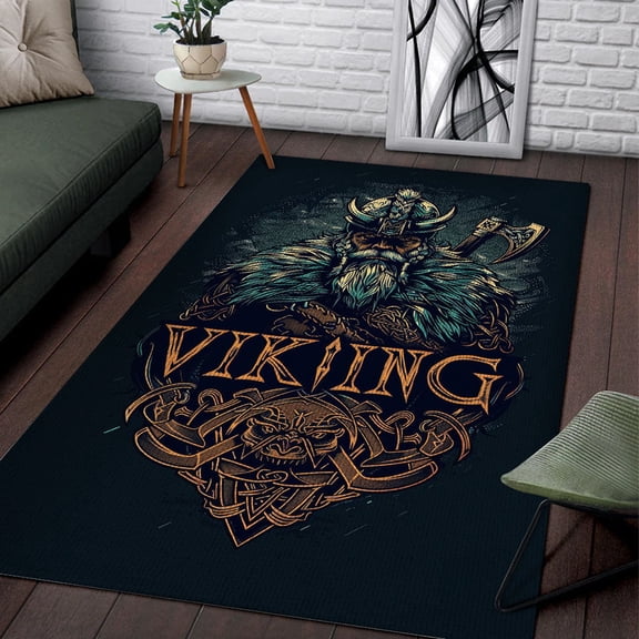 Viking Odin Nordic Warriors Area Rug, Scandinavian Mythology Viking Rug, Area Rug Throw Rugs Non-Slip Floor Carpet, Black Celtic Viking, Viking Home Décor