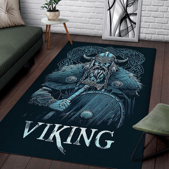 Viking Odin Nordic Warriors Area Rug, Scandinavian Mythology Viking Rug, Area Rug Throw Rugs Non-Slip Floor Carpet, Black Celtic Viking, Viking Home Décor