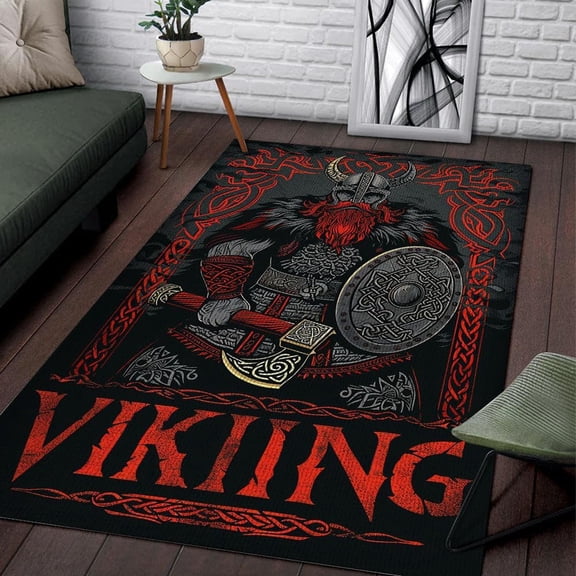 Viking Odin Nordic Warriors Area Rug, Scandinavian Mythology Viking Rug, Area Rug Throw Rugs Non-Slip Floor Carpet, Black Celtic Viking, Viking Home Dcor - 3ftx5ft