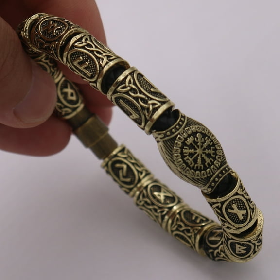 Viking Odin Rune Compass Beard Beaded Alloy Bracelet