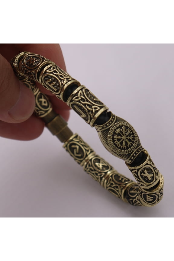 Viking Odin Rune Compass Beard Beaded Alloy Bracelet