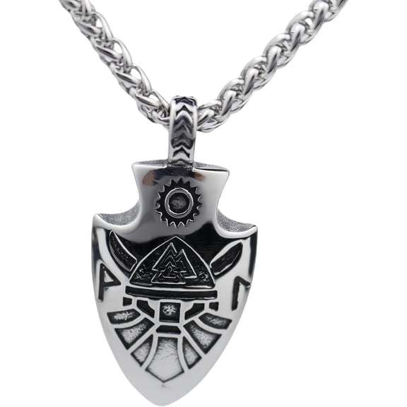 Viking Odin Top Retro Arrow Rune Double sided Titanium Steel Pendant Necklace Jewelry Men's Talisman Wheat Chain 24 inch Gift Set[i522]