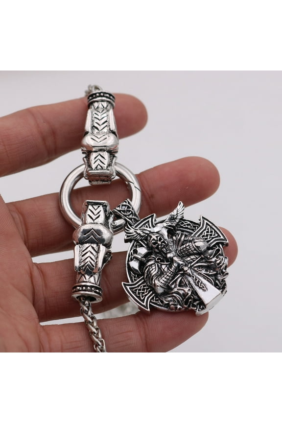 Viking Odin Warrior Raven Pendant Necklace,Stainless Steel Wolf Head Chain Domineering Men Necklace Jewelry