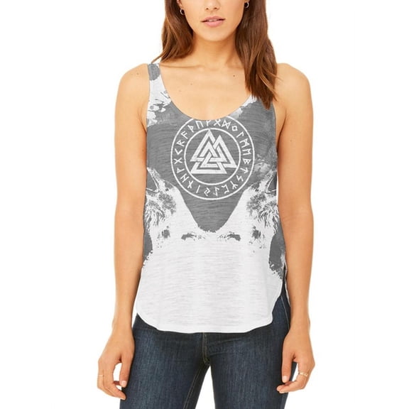 Viking Odin's Ravens Huginn And Muninn Juniors Flowy Side Slit Tank Top Multi X-LG