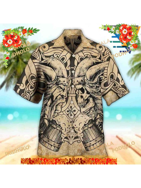 Viking Old Man With Skull Hawaiian Shirt, Tropical Shirt