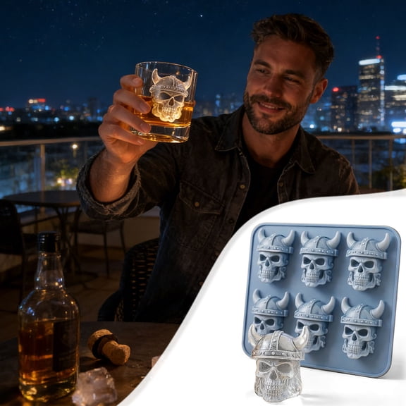 Viking Pirate Skull 3D Silicone Ice Mold, Stereoscopic Skull Ice Cube Tray, Whiskey Cocktail Ice Maker, Party Bar Tool for Home Kitchen