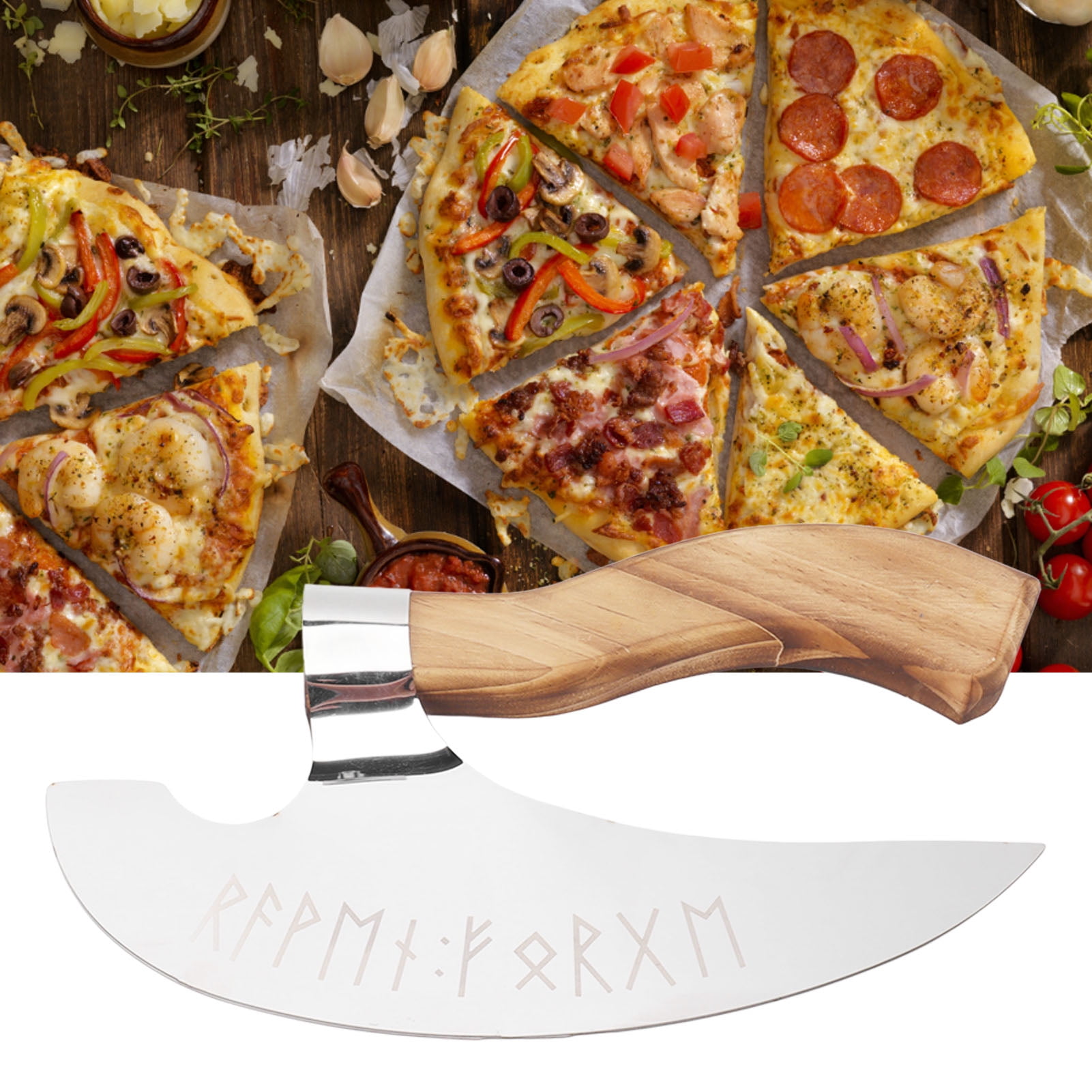 Viking Pizza Cutter, Stainless Steel And Pine Wood Medieval Style Pizza