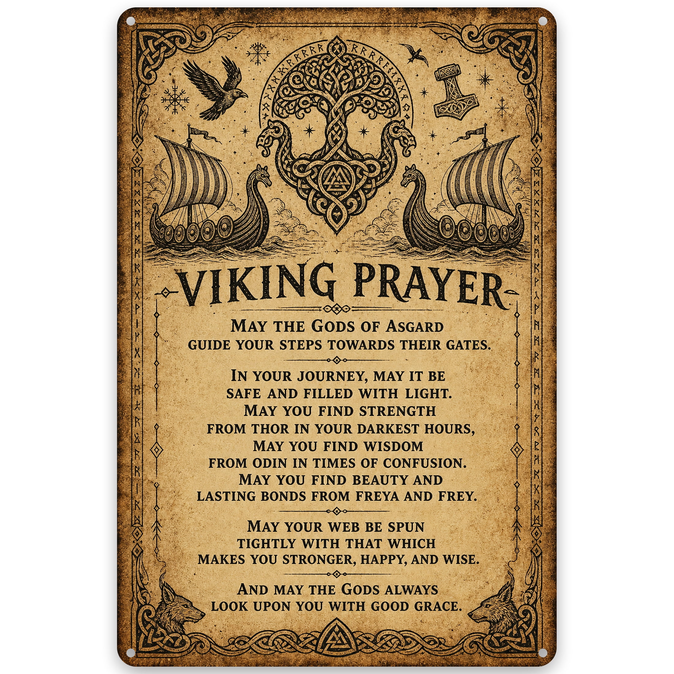Viking Prayer Metal Wall Decor Sign - 8x12 Inch Iron Norse Mythology ...