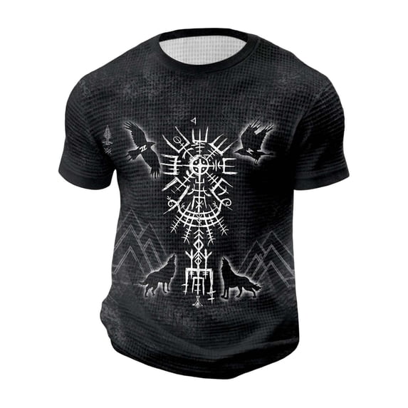 Viking Print Short Sleeve T Shirt Breathable Knit Crew Neck Casual Tee for Everyday Wear Black L