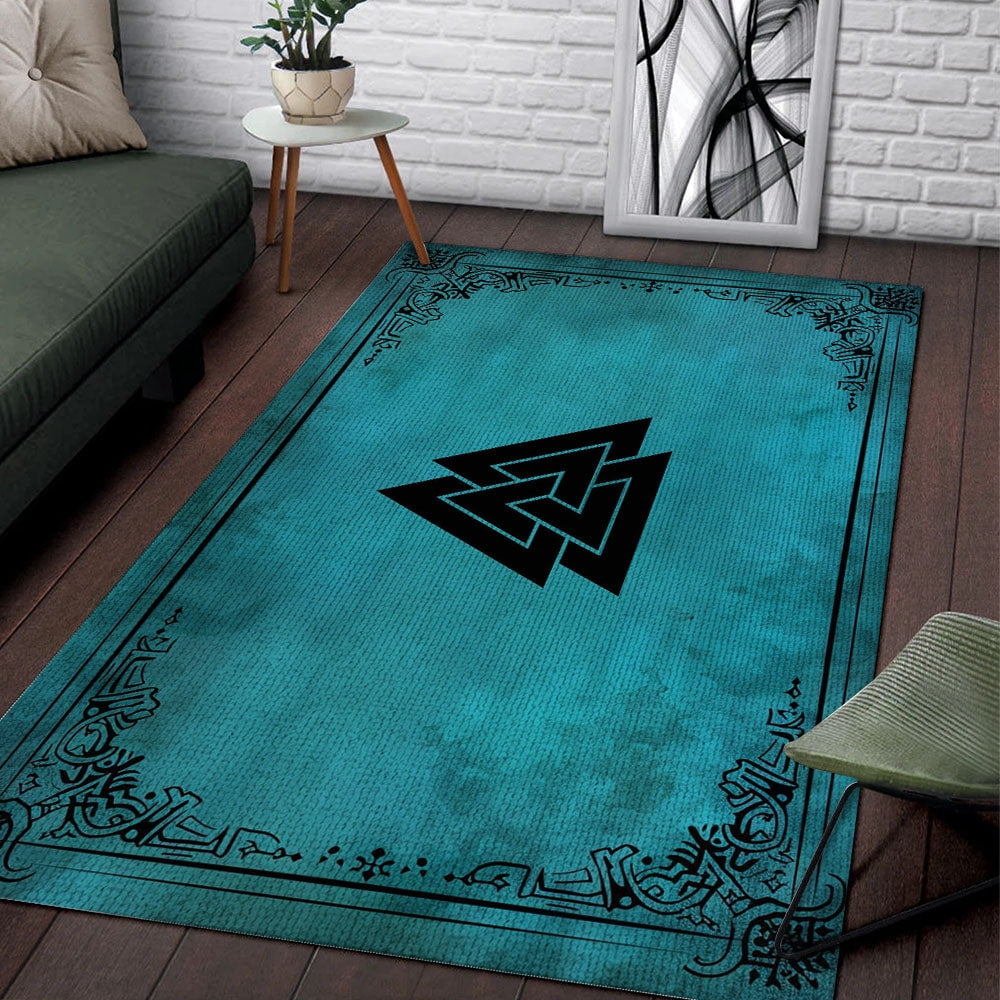 Viking Print Valknut Area Rug, Norse Mythology Tattoo Graphic Shaggy ...