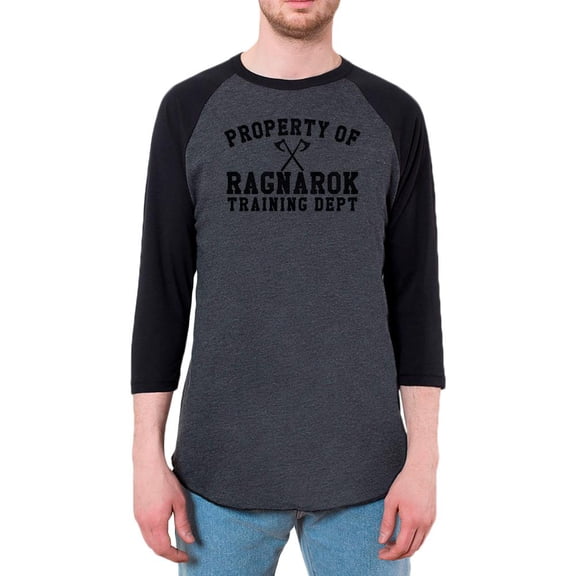 Viking Property of Ragnarok Training Department Mens Raglan T Shirt Heather Black-Black X-LG