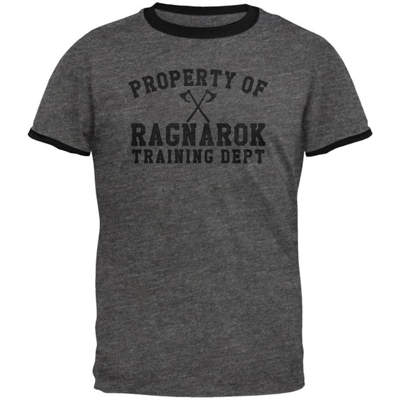 Viking Property of Ragnarok Training Department Mens Ringer T Shirt Dark Heather-Black 2XL