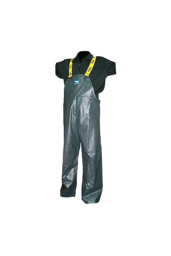 Rain Bib Pants, Polyester, PVC, 33 in Inseam, Green, Size 2XL 4110P-XXL
