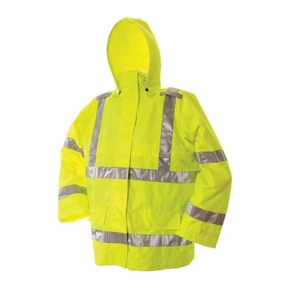 Hi-Viz Rain Jacket, 150 Denier Trilobal Ripstop Polyester, Class 3 Type R, Green, S D6323JG-S