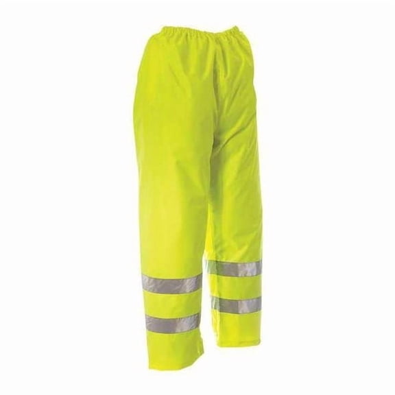 Hi-Visibility Rain Bib Pants, 150D Rip-Stop Polyester, Polyurethane, 33 1/2 in Inseam, Gree/Yellow