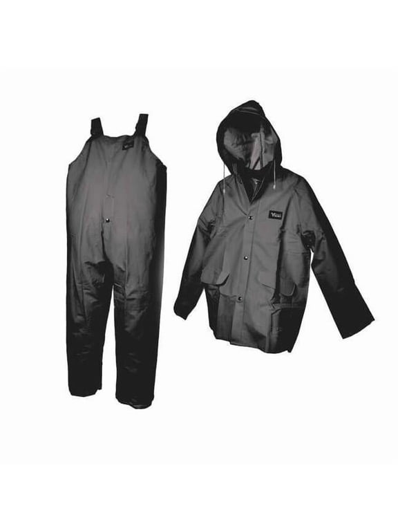 3-Piece Rainsuit with Detachable Hood, Polyester, PVC, 0.35 mm Thick, Detachable, Black, 2XL