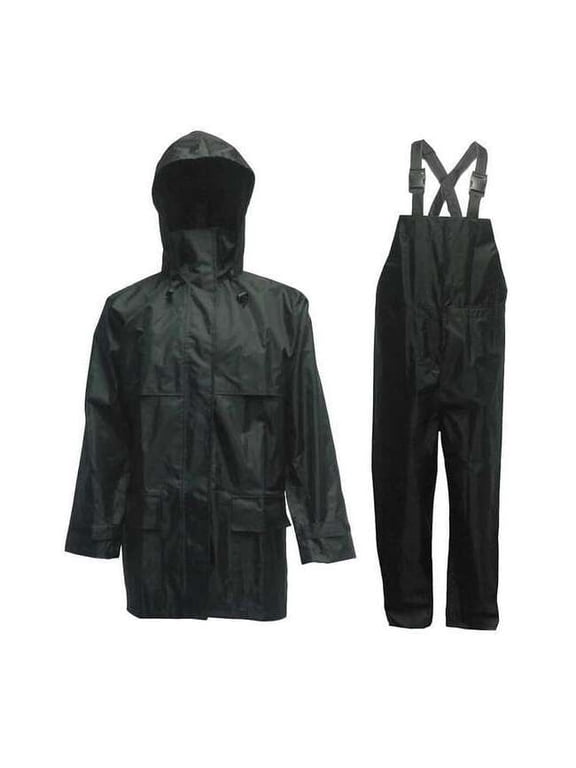 3-Piece Rainsuit with Detachable Hood, Polyester, PVC, 150 den Thick, Detachable, Black, M