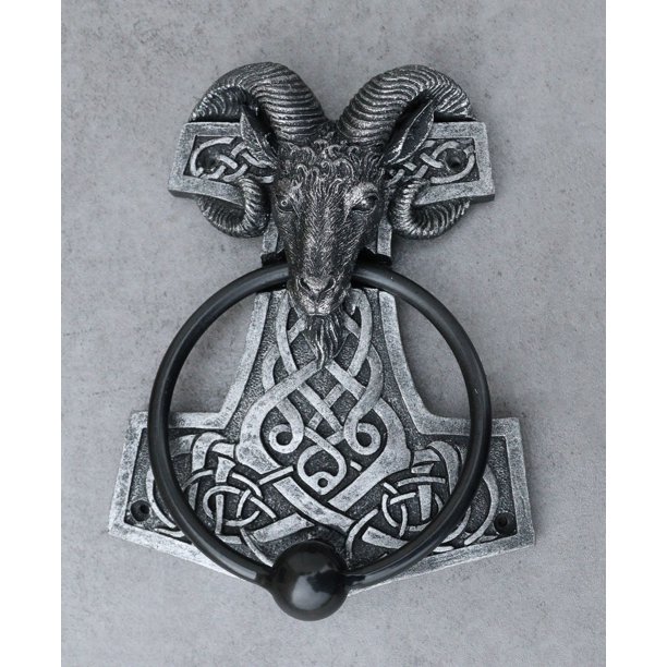 Viking Ram Skull Thor Hammer Mjolnir With Runes Door Knocker W/ Built ...