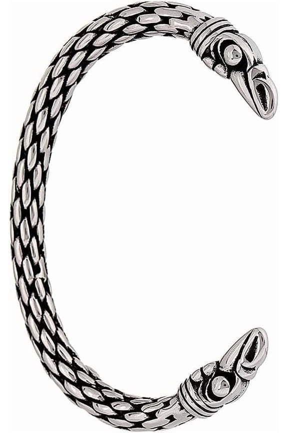 Viking Raven Cuff Bangle - Stainless Steel Woven Bracelet - Norse Scandinavian Torc Jewelry