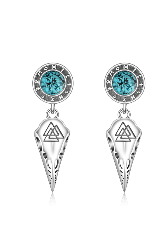 Viking Raven Earrings Sterling Silver Raven Turquoise Earrings Crow Jewelry Gifts for Women