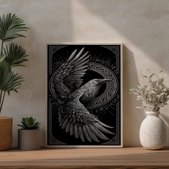 Viking Raven Norse Mythology Celtic Rune Poster, Poster Home Decor, Poster Only