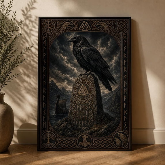 Raven Application Viking Raven Norse Runes Dark Mythology Odin Poster , Poster Print Only ...