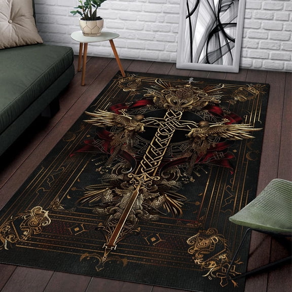 Viking Raven Rectangle Area Rug – Non-Slip, Machine Washable, Indoor/Outdoor – for Living Room, Bedroom, Office, Kitchen – Modern Home Decor Carpet – Non-Slip Backing