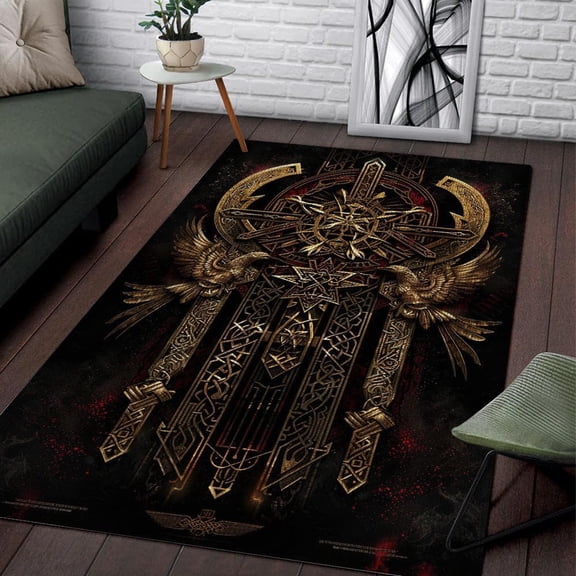 Viking Raven Rug Rectangle Area Rug, Modern Area Rug for Sofa & Tv Room, Stain‑resistant, Fade‑resistant, Contemporary Decorative Rug, Anti‑curl Edges, Lay Flat