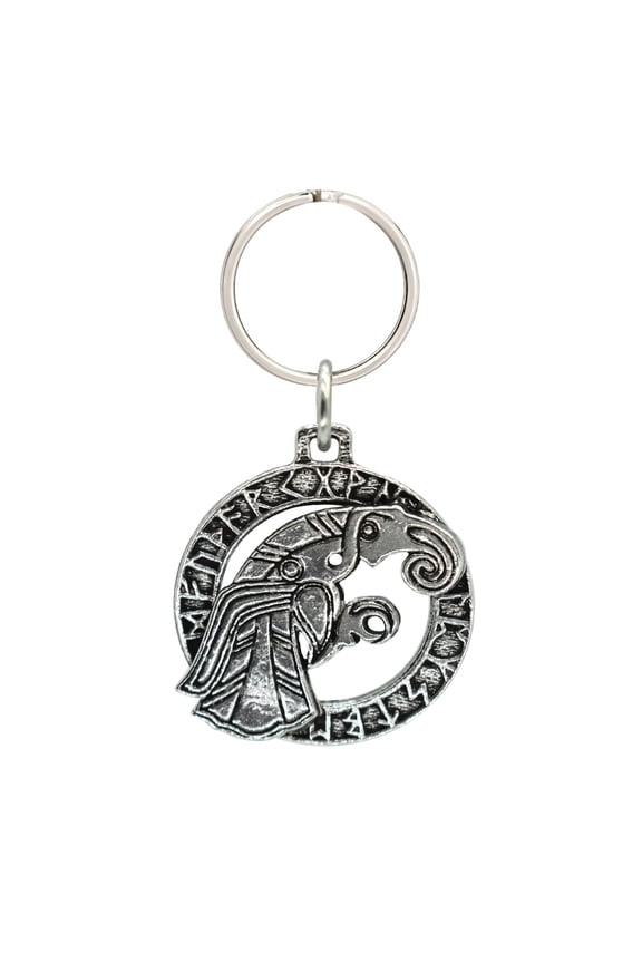 Viking Raven In Runes Keychain, G043KC, 1 1/2 inch, Pewter, Key Fob, Key Ring, Keys, Zipper Pull, Luggage Tag, Backpack, Over 300 Keychain Designs, Handmade in the USA, 100% American Made