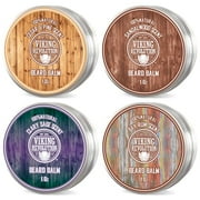 Viking Revolution - Beard Balm, Beard Wax - Sandalwood, Pine & Cedar, Bay Rum, Clary Sage - 4 Packs