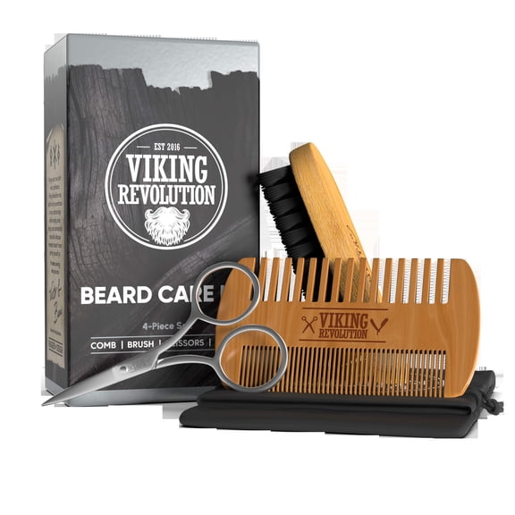 Viking Revolution Beard Care Kit (Comb, Scissors, Brush)