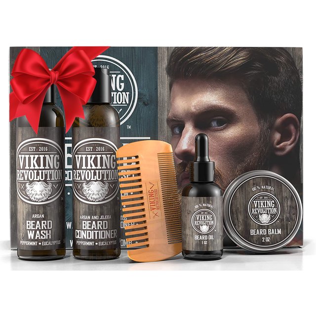Viking Revolution Beard Care Kit with Beard Wash & Conditioner, Oil