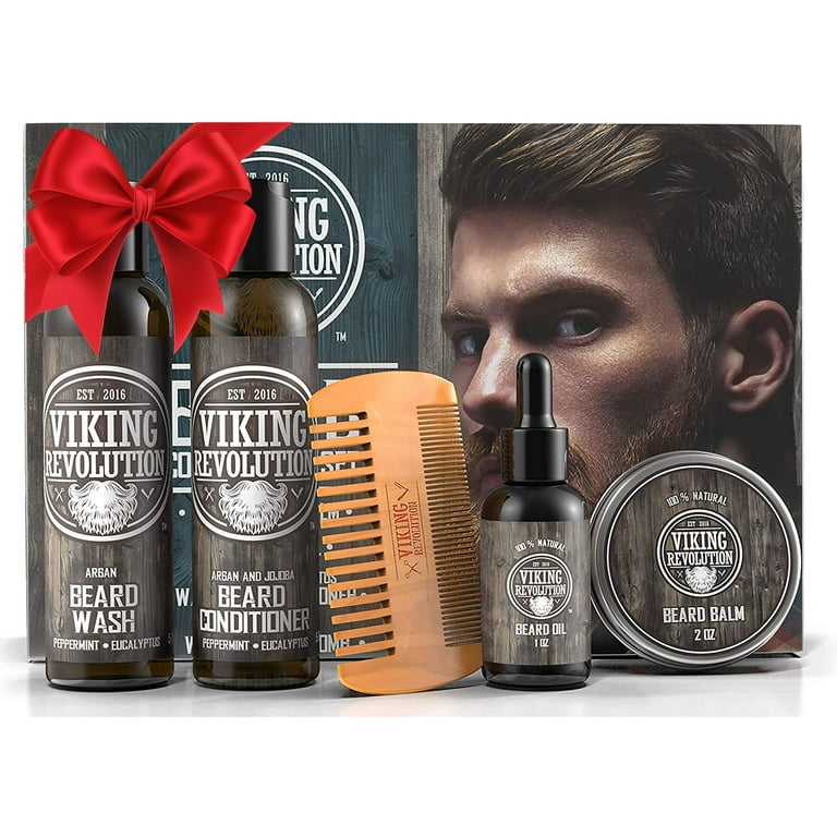 Viking Revolution - Beard Care Kit with Beard Wash & Conditioner, Oil, Balm  and Comb - Christmas Gifts for Men - Classic 