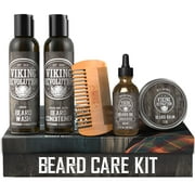 Viking Revolution - Beard Care Kit with Beard Wash & Conditioner, Oil, Balm and Comb - Classic